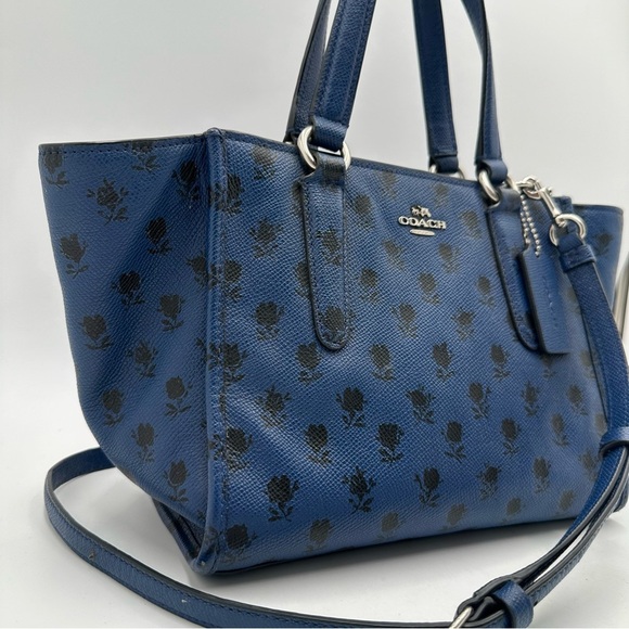 Coach Mini Crosby Carryall in Printed Crossgrain Leather 34774 Blue Black Flora - Picture 3 of 13